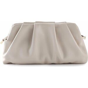 Women Beige Color Ruched Clutch Detachable Metal Chain Cross Body Purse